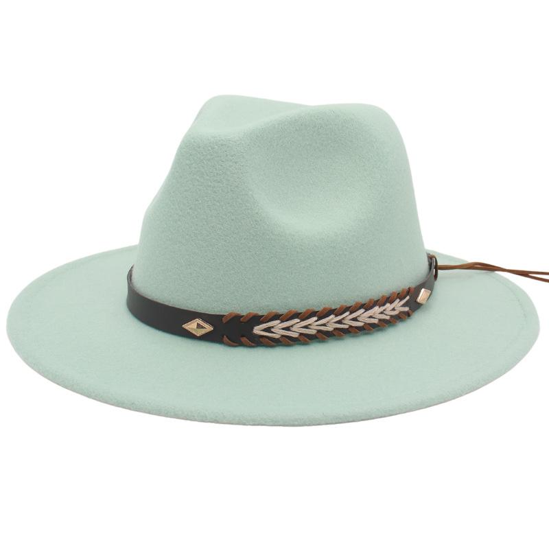 Cross-Border New Woolen Jazz Hat With Felt Hat Large Brim Fashion Top Hat Couple British Gentleman And Lady Hat