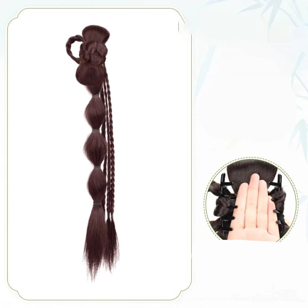 Synthetic Ponytail Bubble Braid Wig Hanfu Cheongsam Side-tie Ball Head Clip-on Twisted Braids Extension Simulated Flower Bud