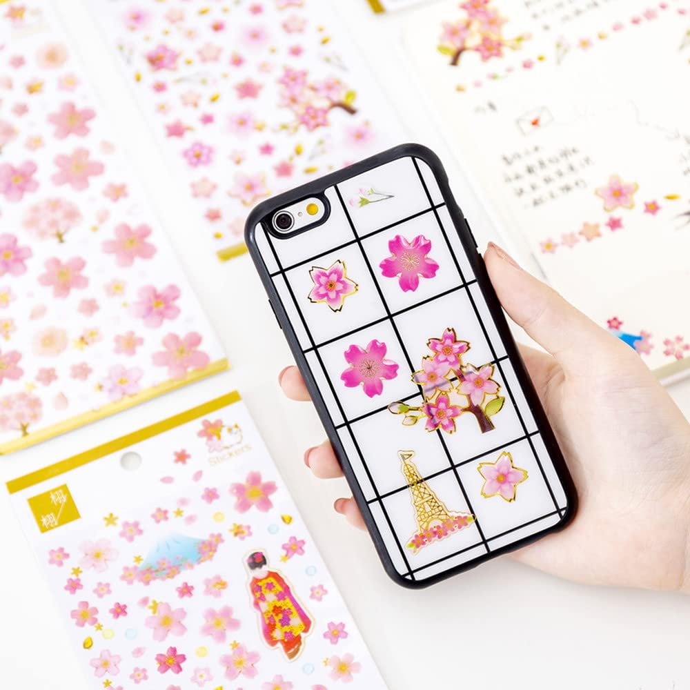 moin moin Plump 3D Set of Cherry Japanese Mount 2305sl246 Stickers, 5, Blossom, Sparkling, Kimono, Style, Japan, Fuji, Plump, Pink, Gold, Flower,