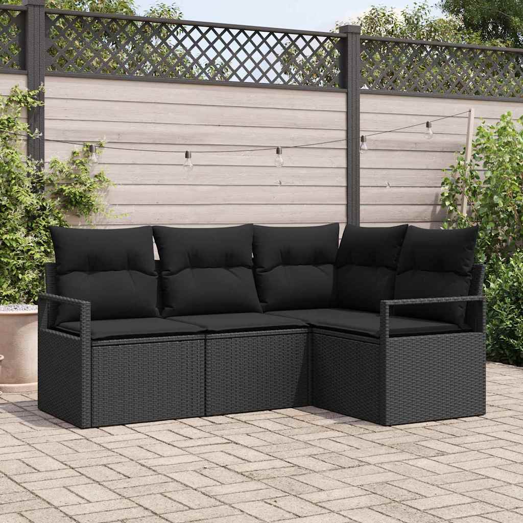 4 Piece Sofa Set Black Poly Rattan