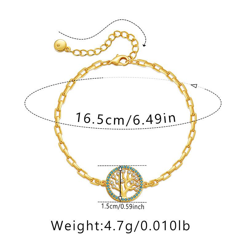 Tree Of Life Inlaid Turquoise 18k Gold Plated Copper Fashion Chain Bracelet For Women