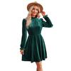 Samtkleid für Damen Winter Casual Hoher Hals Samt Einfarbig Schlanke Taille Kleid Herbst Winter Promi Partykleider