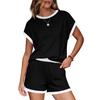 Women's Striped 2 Piece Outfit Casual Short Sleeve T-shirt & High Waist Shorts Set Summer Loungewear 