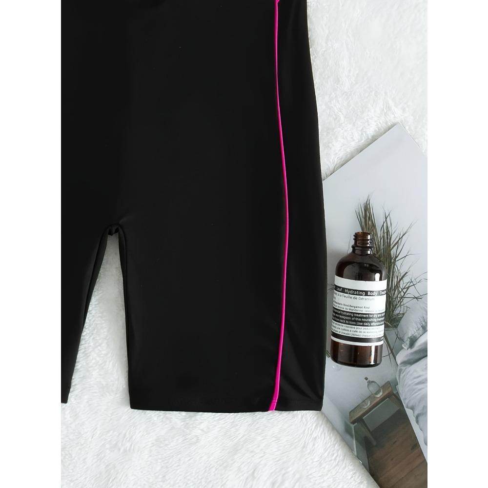 Schlichter einteiliger Badeanzug mit Farbblock-Muster, sicherer Surfanzug mit halbem Reißverschluss für Wassersport, leistungsstarke Wettkampfbademode für Damen