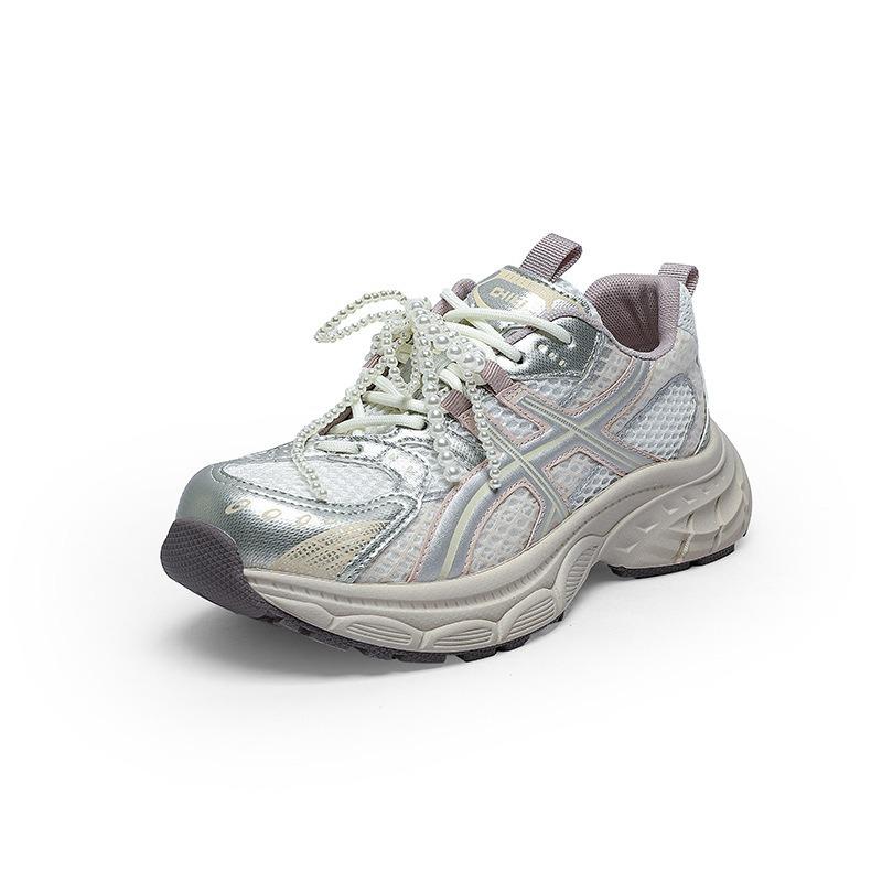Pearl Shoelaces Dad Shoes Women's Spring New Design Thick-soled Leather Casual Sports Shoes