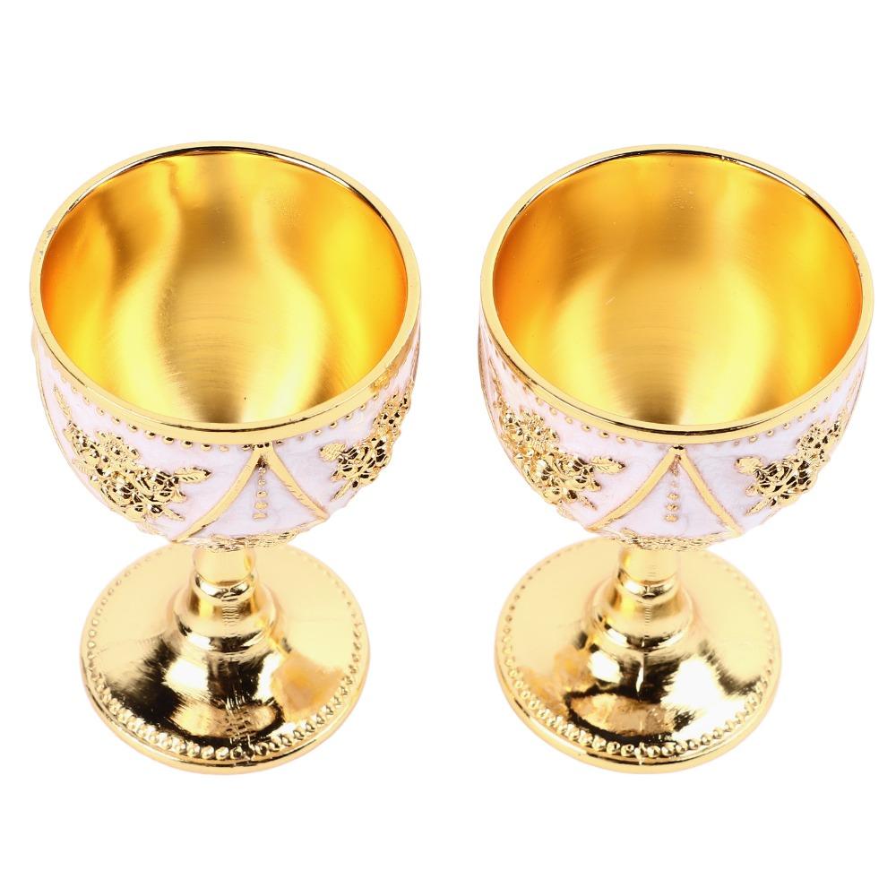 2pcs 3D Relief Vintage Metal Wine Cup 30ml Decorative Goblet Ornament Wedding Party