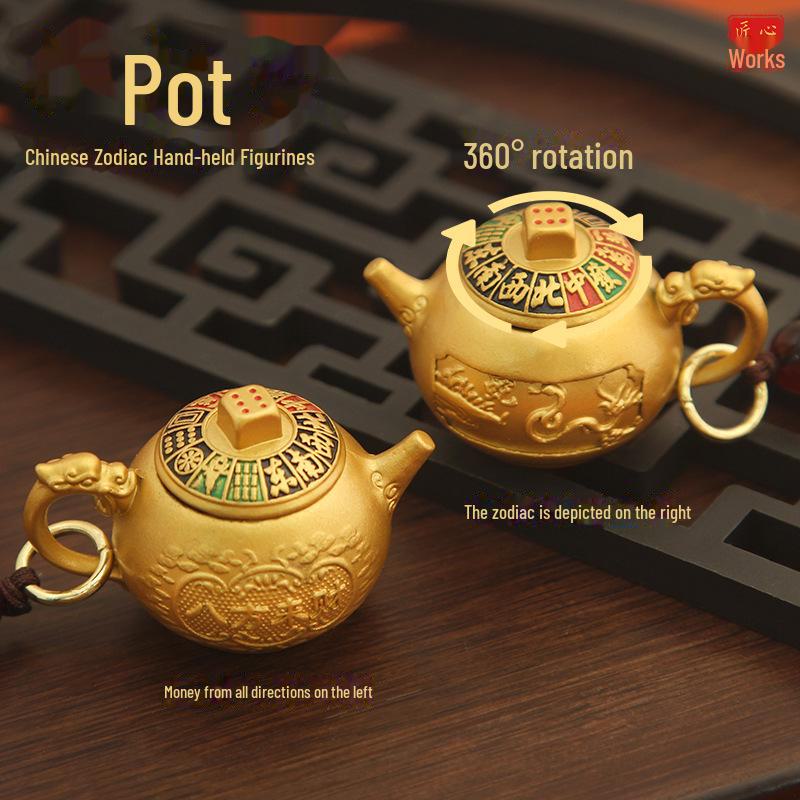 Zodiac Legierung Drehbarer Teekannen-Schlüsselanhänger mit Griff