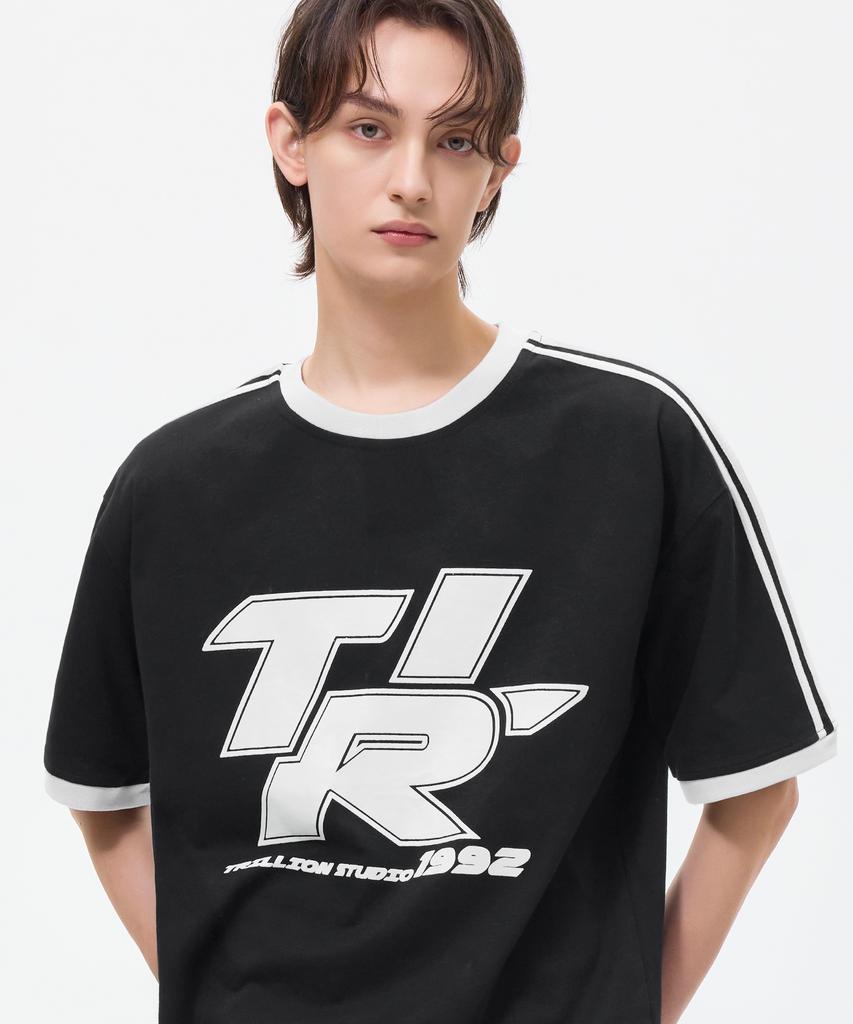 TRILLION Track Line Graphic Ringer Half T-Shirt_Black
