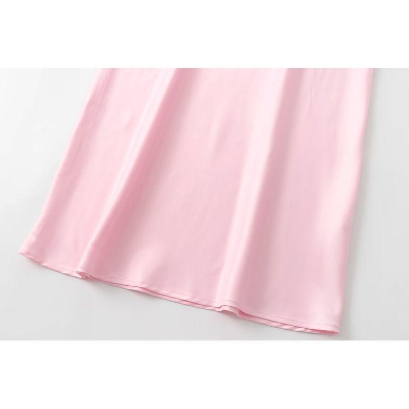 Jnleaog Autumn New Women's Clothing Fashion French Style Design Easiest for Match Silk Satin Texture Midi Skirt Dress