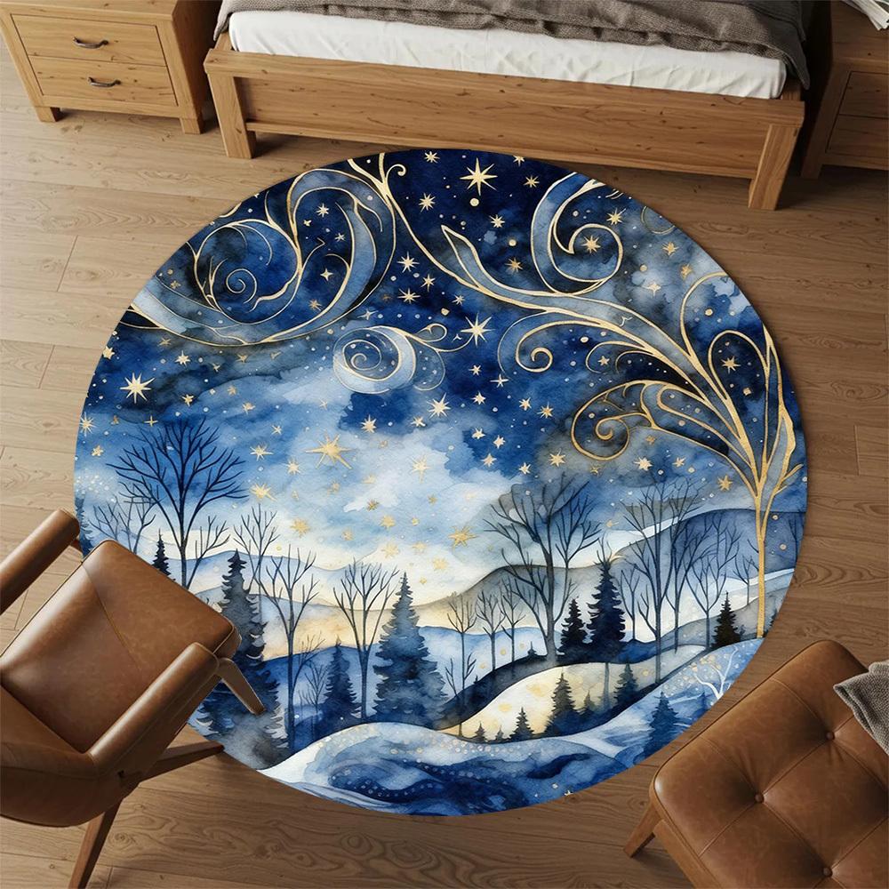 1pc Winter Landscape Stars Round Chair mat office Area Rug - Non-Slip, Floor Mat for Office, Bedroom, Ideal home decor gift p0105014