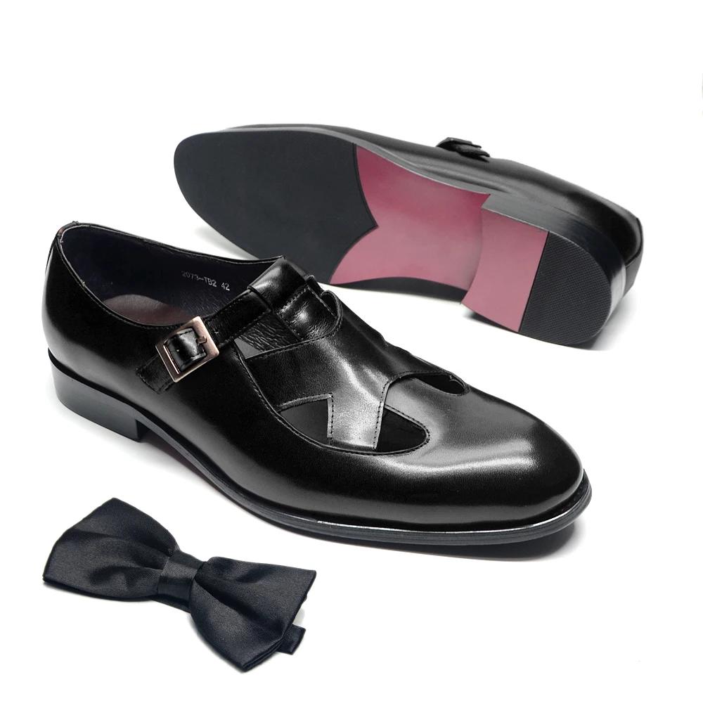 

Genuine Leather Mens Classic Summer Dress Sandals Buckle Strap Black Brown Closed Toe Business Party Casual Formal Shoes for Men 46