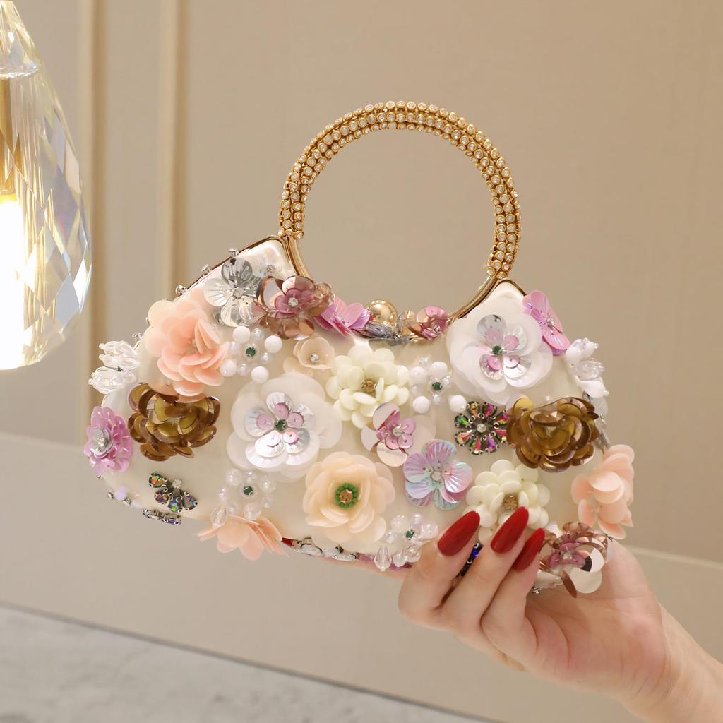 [BoleLOJin] Fashionable Women's Clutch Bag, High-end Ladies' Evening Bag, Stone-embellished Floral Acrylic Bag, Banquet Clutch Bag
