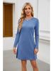 2024 Women's Casual Long Sleeve Slit Hem Dress with Round Neck