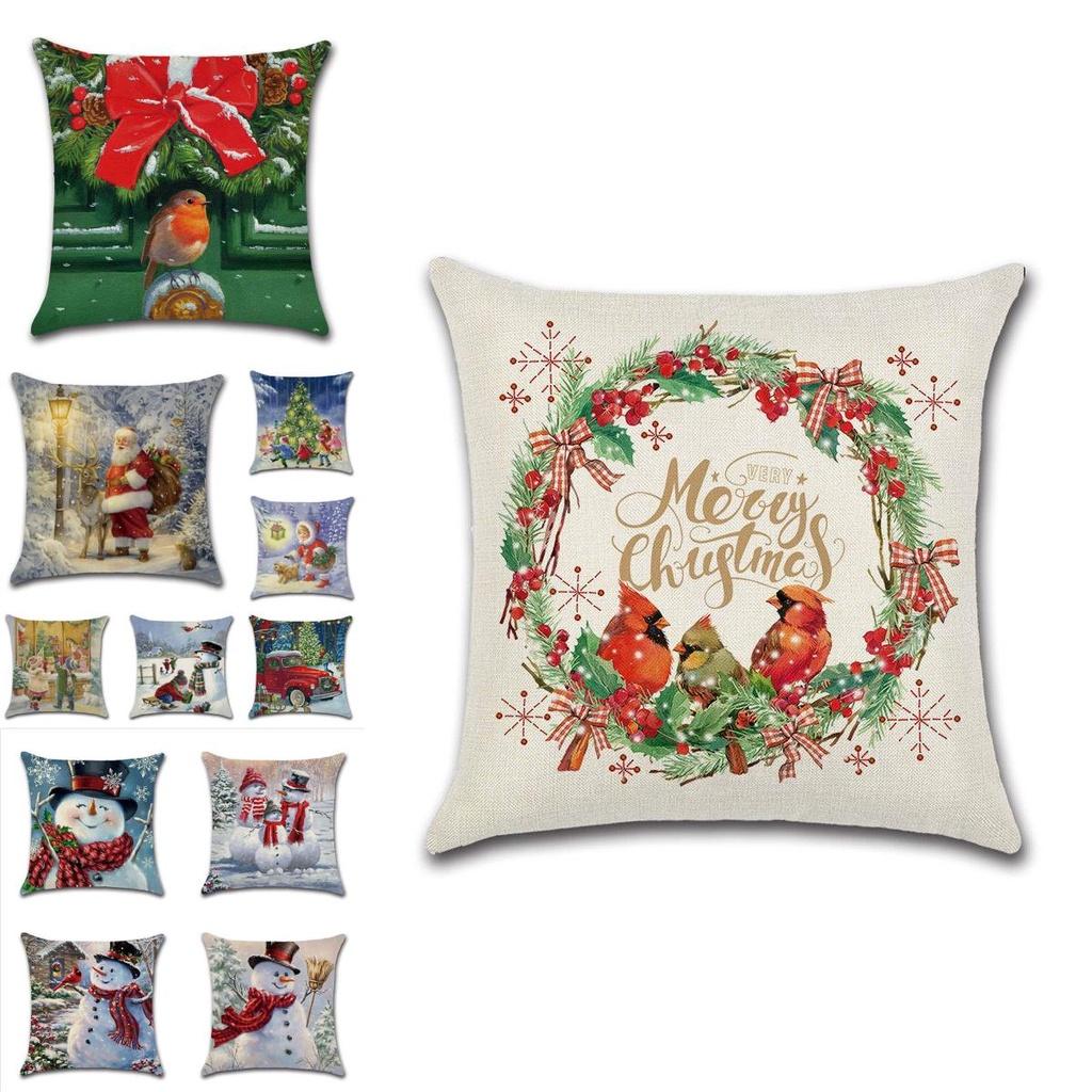Festive Christmas Cushion Cover Featuring Charming Snowman And Santa Claus Design For Cozy Home Decor