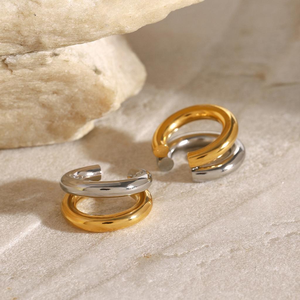 Nouveauté Bijoux de Mode Boucles d'Oreilles Couleur Or-Argent PVD 18K Acier Inoxydable Épaisses Bicolores Clip Oreille Manchette Oreille