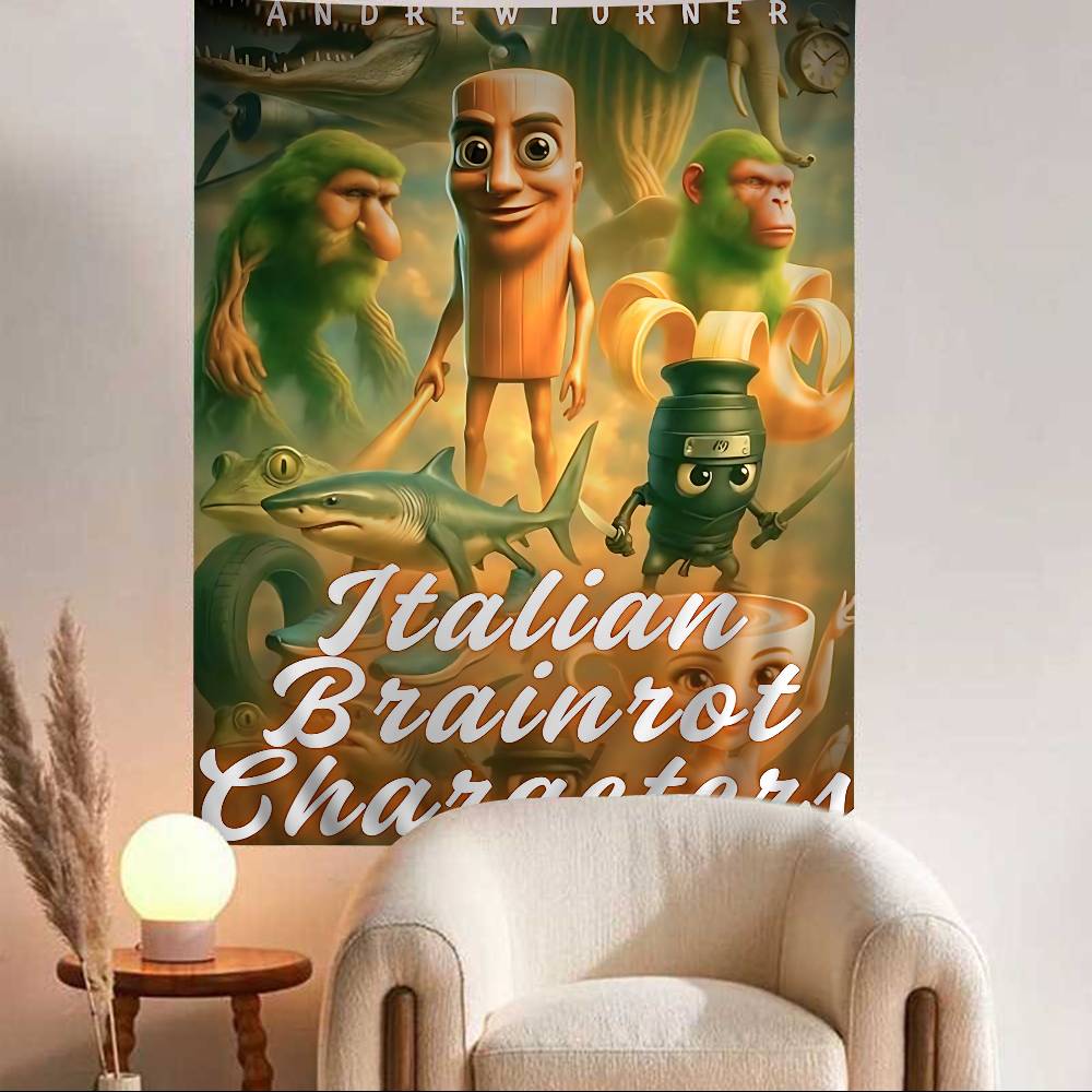 

IITALIANS BBrainrot Creative Animal Anime DIY Wall Tapestry Hanging Tarot Hippie Wall Rugs Dorm INS Home Decor 74x94cm(29x37in)