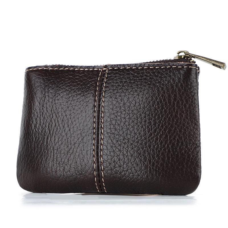Men's Retro Minimalist Genuine Leather Zipper Wallet and Earphone Cable Pouch
