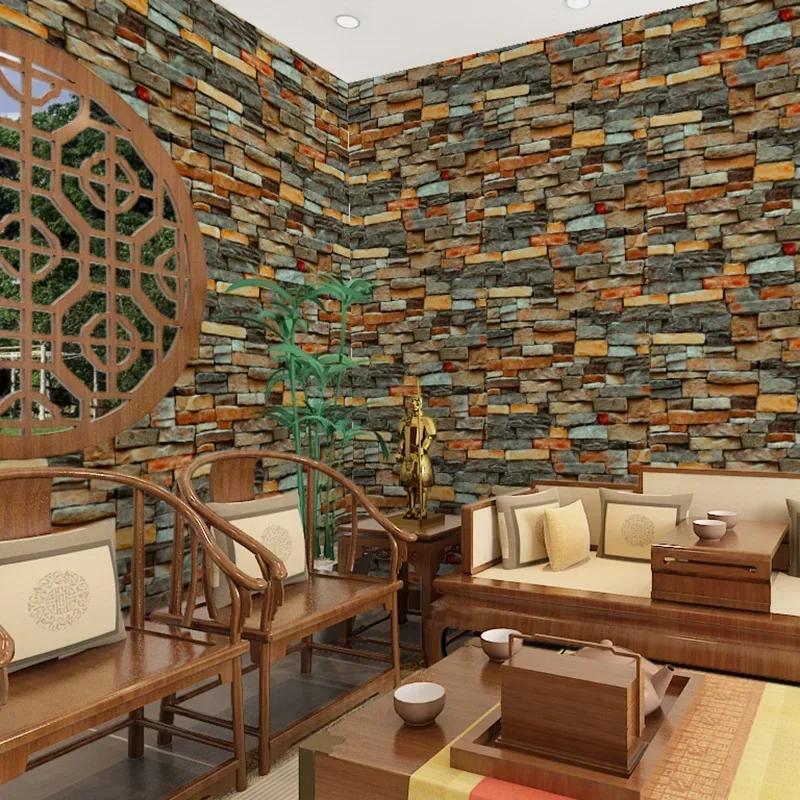 Retro Brick Self-Adhesive Wall Cover Bar Restaurant Living Room Ornament Background Wall Self-Adhesive Paper Wall Cover X