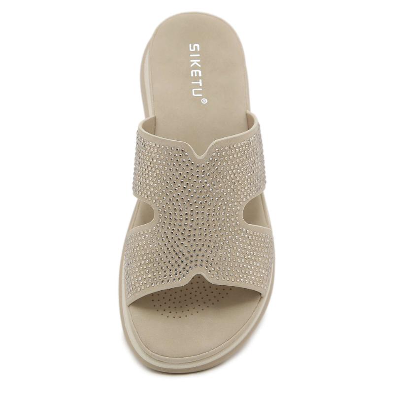 Mode Frühling und Sommer Bequem Atmungsaktiv Lässig Strass Damen Rutschfeste Strand Keilpantoletten Draußen Modisch Tragen