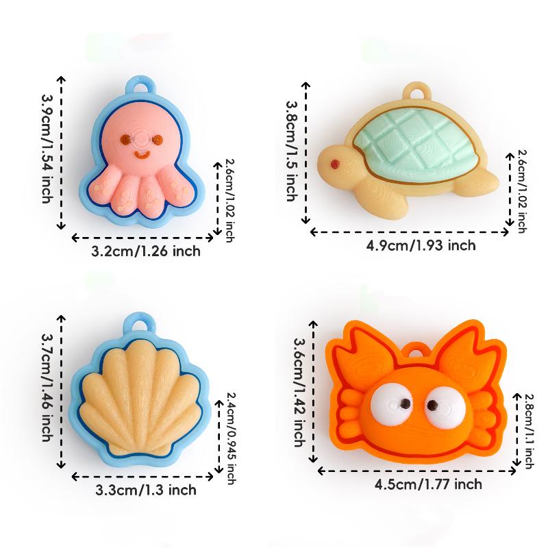 3D Printed Turtle Clicker Keychain Toy Cute Animal Stress Relief Fidget Calming Gift for Travel Office