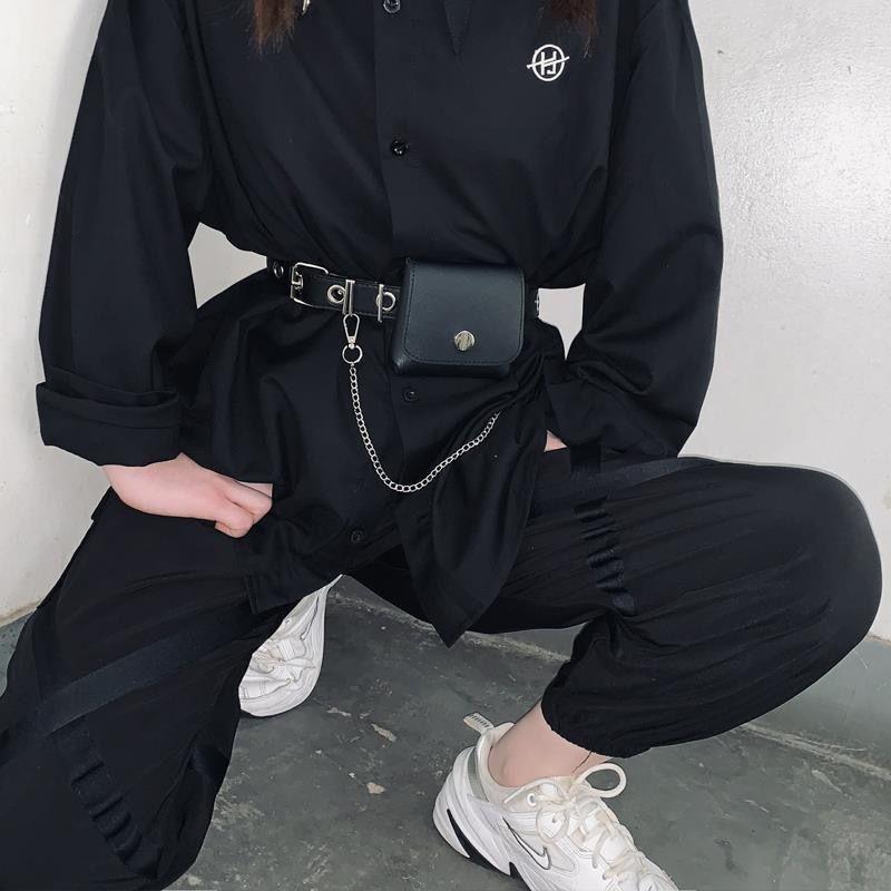 Stylish Pu Black Waist Belt With Trendy Chain Accessory For Hip Hop Outfits And Jk Uniforms