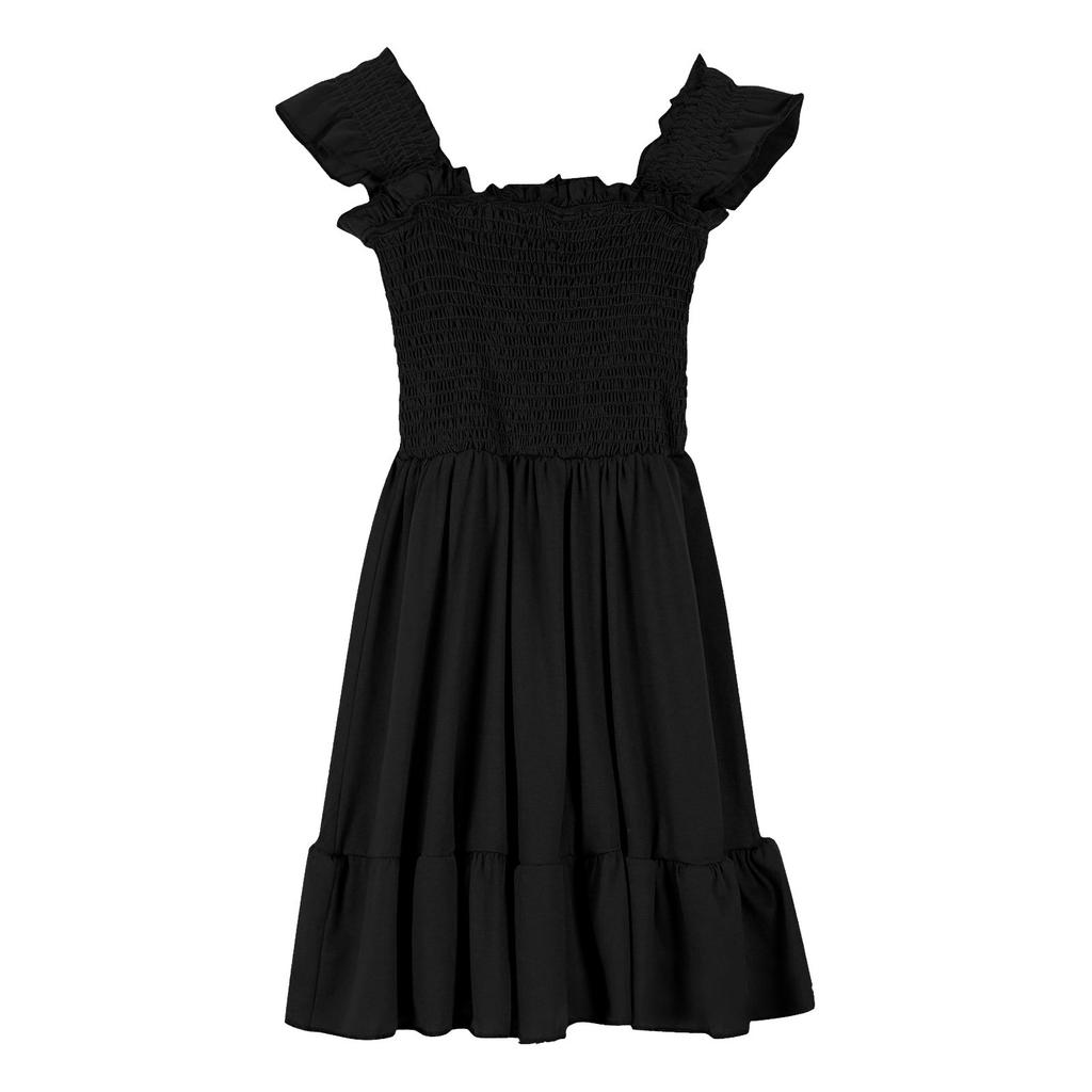 Girls Summer Sleeveless Dress - Square Neck Ruffled Back Short Dress