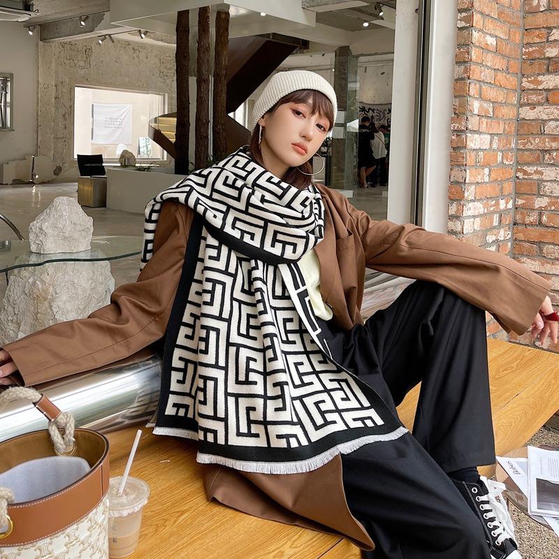 Autumn and winter new paper pattern jacquard imitation cashmere thick scarf autumn and winter new versatile thickened warm shawl