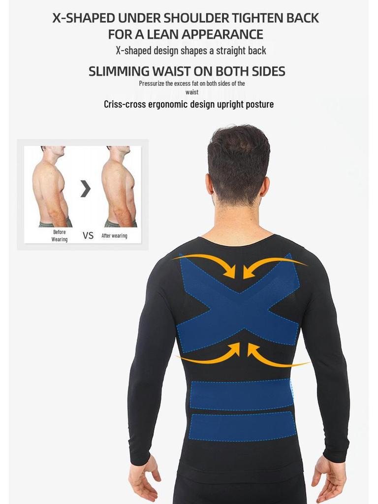 European & American Men's Seamless Long-Sleeve Shapewear Vest CX01 - Tummy Control & Slimming Base Layer