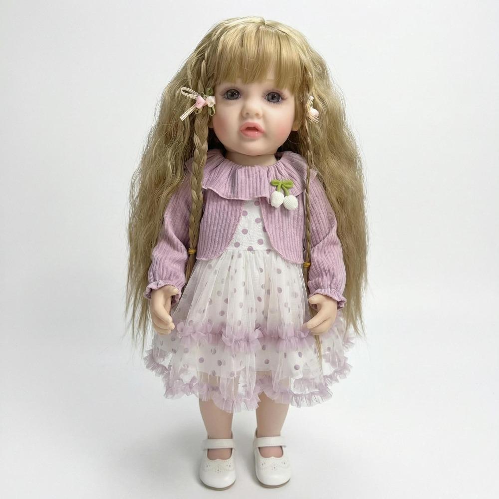 Lifelike 22 Inch Reborn Baby Girl Dolls Betty Full Silicone Body Simulation Doll Realistic Curvy Long Hair Rebirth Dolls for Children Holiday Gifts