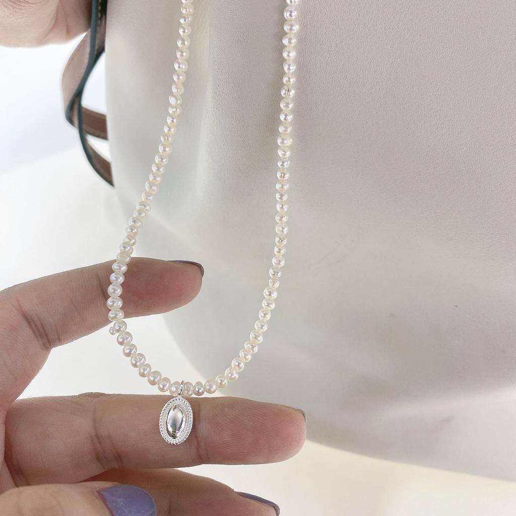 S925 Sterling Silber Koreanische Ausgabe Geometrische Perle Halskette Licht Luxus Kleine Weibliche Sommer Sinn Für Design INS Kühlen Stil