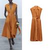 Spring New Arrival French Style Socialite Style V Neck Sleeveless with Belt Poplin Shirt Style Dress 4786134