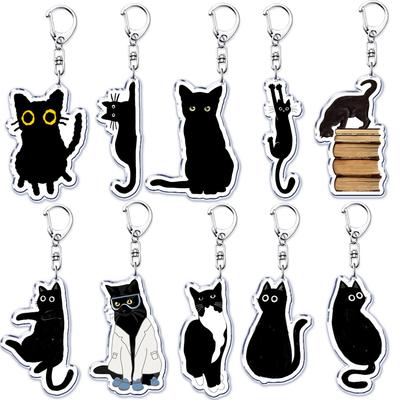 Cute Kawaii Little Black Cat Acrylic Keychains Funny Pet Kitty Keyring for Accessories Bag Pendant Key Chain Jewelry Fans Gifts