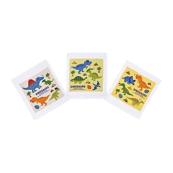 Skater Oshibori Towel Set of 3, Dinosaur Picture Book, OAC1T-A. Convenient 3-piece set of oshibori for meal times. Also useful as everyday