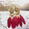 Bohemia Retro Ethnic Style Heart Feather Drop Dangle Earrings for Women Personality Royal Court Enamel Jewelry Accessories Gift