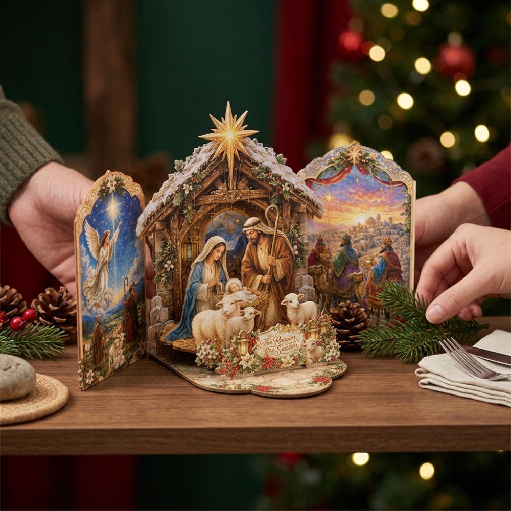 Holy Theme Nativity Scene Pop Up Card Vintage Style Xmas Advent Gift Card Christmas Party