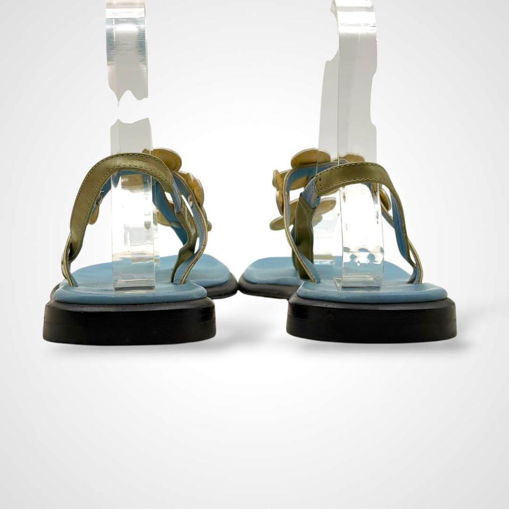 Used LOUIS VUITTON Strap Sandals Flower Leather Blue