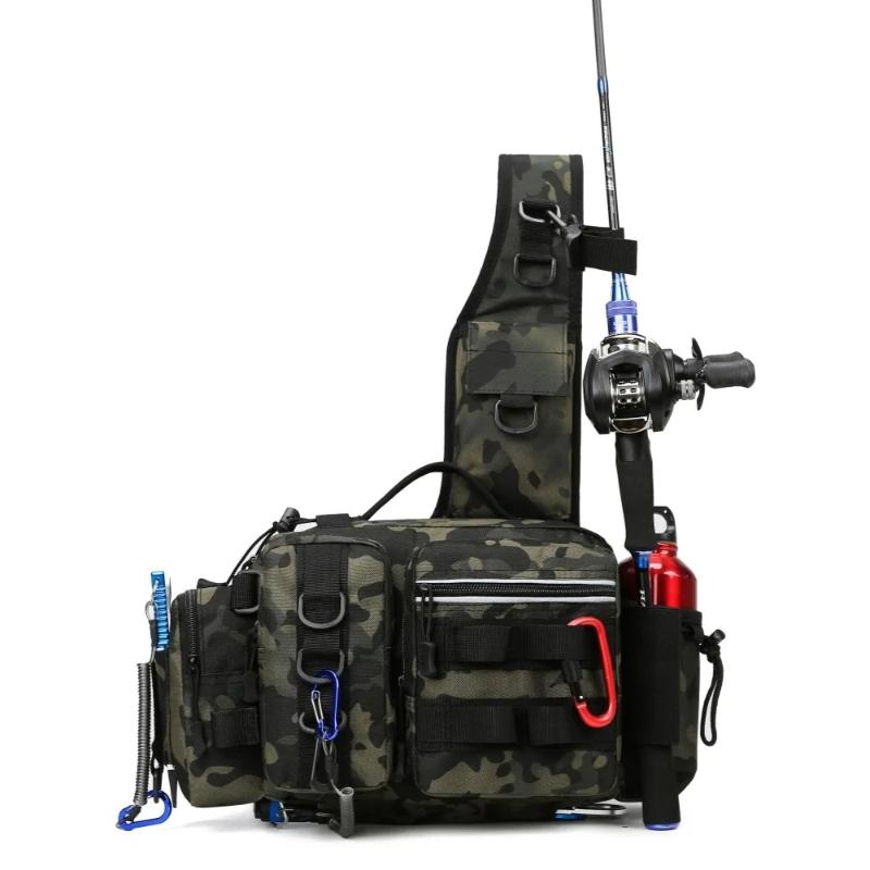Fishing Equipment Backpack Bait Box Equipment Storage Bag Men's Fishing Backpack with Pole Holder Sling Shoulder Bag Multifunctional Waist Chest Bag