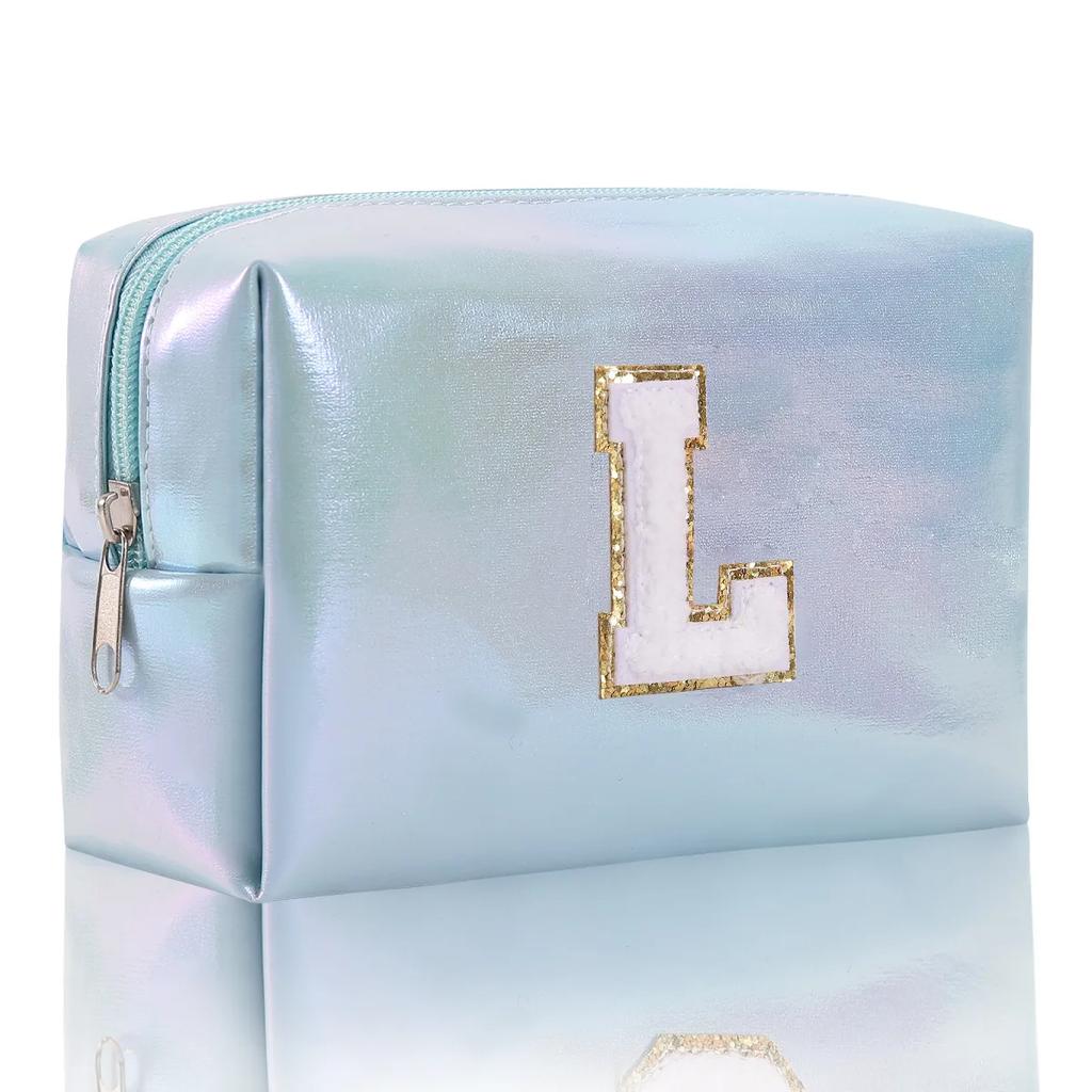 Octagonal Embroidered Letter Makeup Bag Large Capacity Travel Toiletries Storage Bag Handbag Cosmetic Bag Makeup Pouch Organizer