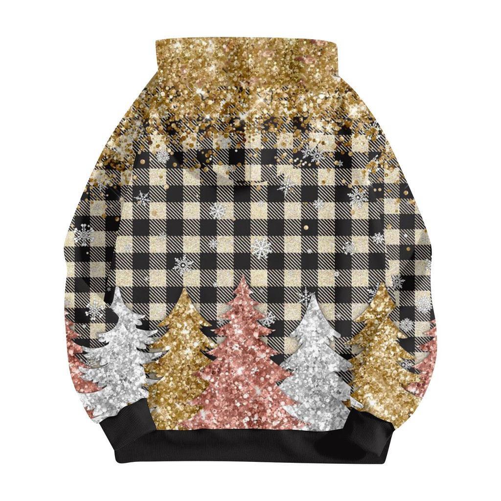 Women's Fashion Casual Christmas Print Long Sleeve Sweatshirt Pocket Jacket Zipper Hoodie Coat