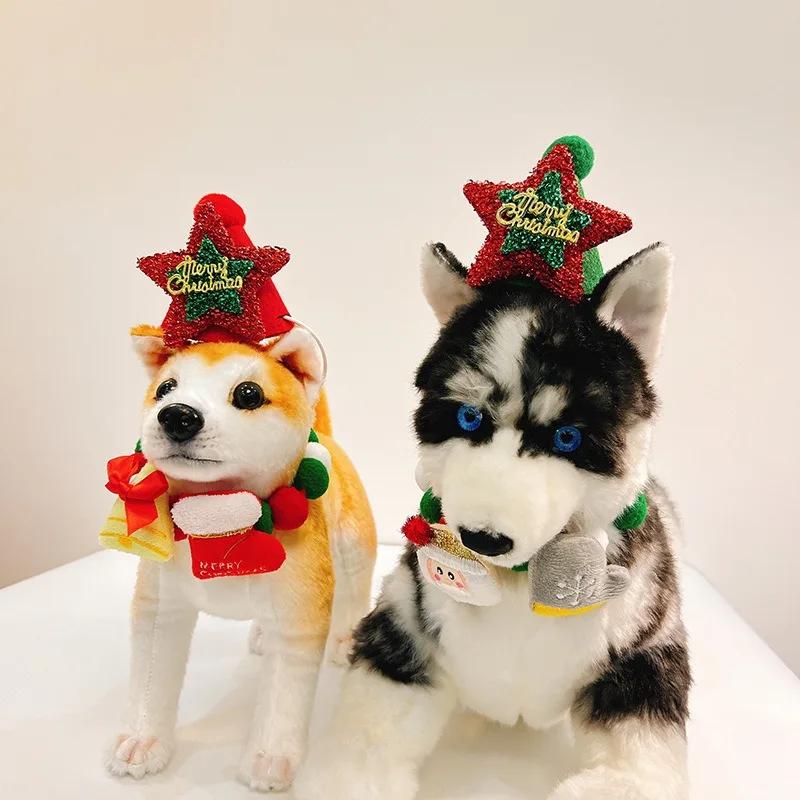Christmas Pet Dog Bow Tie Hair Ball Necklace Collar Snowman Deer Pet Dog Cat Bowties Neckties Hat Dog Grooming Accessories