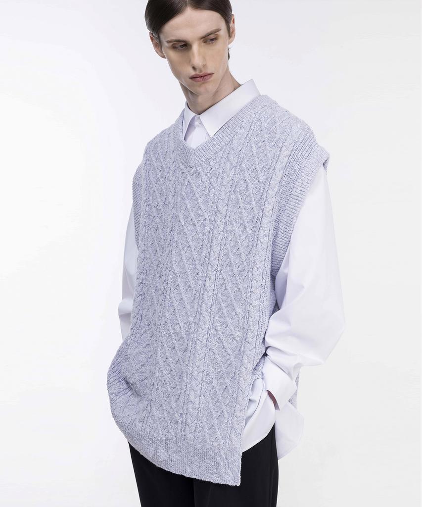 ZIOSONGZIO Two-Tone Cable V-Neck Vest Purple