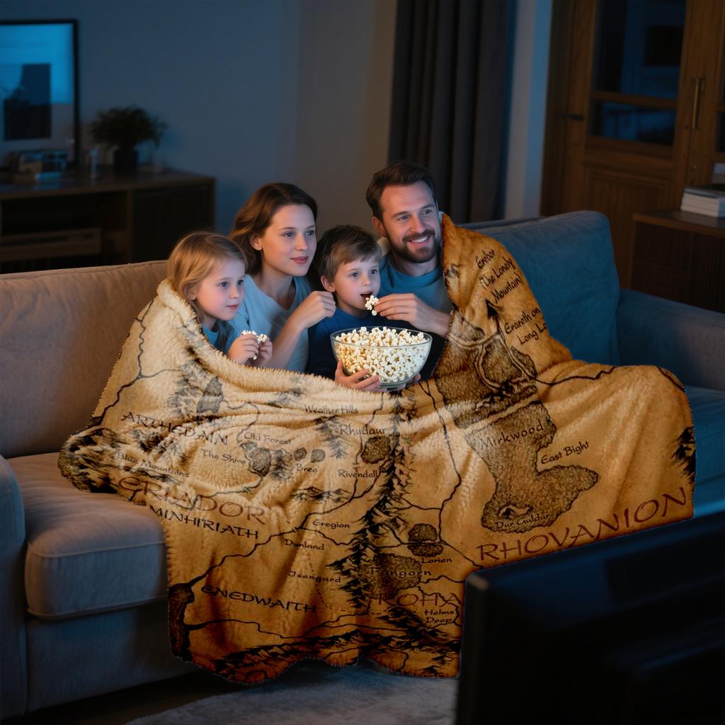 130cm×150cm Middle Earth Map l-Lords Of The R-Rings Fuzzy Blankets Movie Funny Throw Blankets for Home Hotel Sofa Bedspread