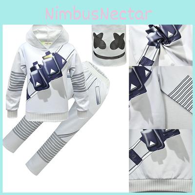 Dj Marshmallow Cosplay Costume For Kids Soft And Comfortable Hoodie Pants Mask Set