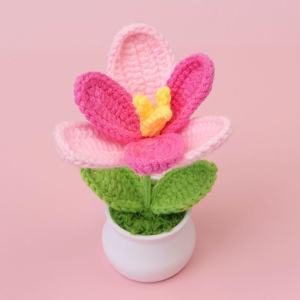 Hand-Knitted Wool Fake Flowers Set: Sunflower, Carnation, Tulip - Desktop Decor, Teacher/Student Gift, Everlasting Bouquet