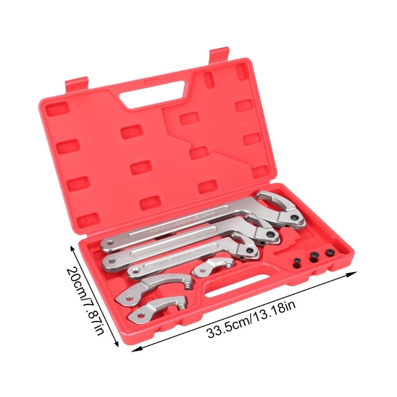 6Pcs Adjustable C Pin Spanner Hook Wrench Tool Set Spanner Nut Wrench with Changeable Round Head for Bike Motorcycle