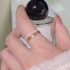 PONYKISS  Silver Double Layered Zircon Adjustable Ring for Women Fine  Minimalist Accessories