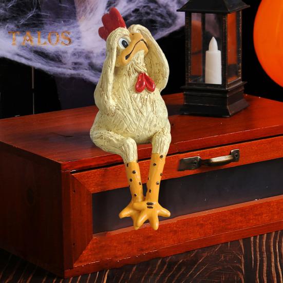 Sitting Chick Figurine Cartoon Yellow Chicken Statue Sculpture Resin Hen Animal Model Home Office Bookshelf Desktop Decoration Ornament