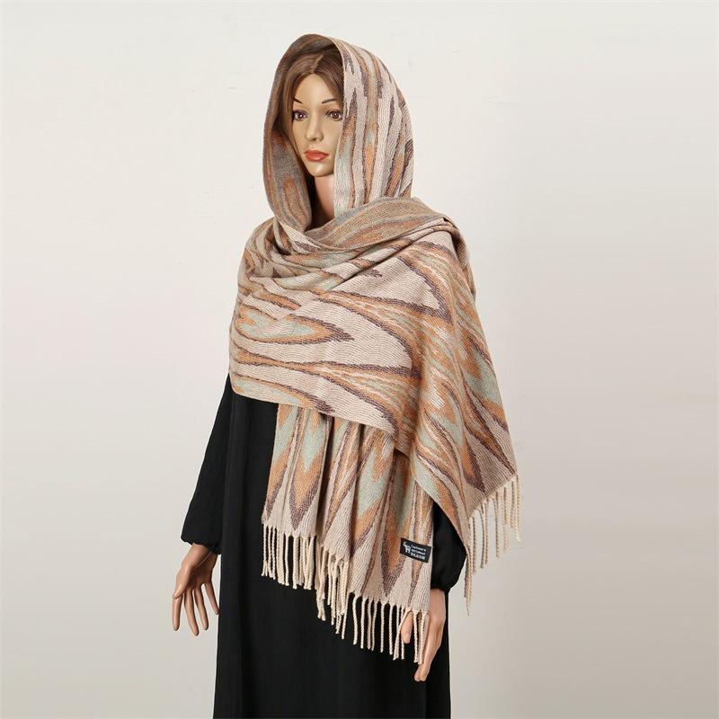 Ethnic Style Women Printed Shawl Autumn Winter  Muslim Hijab Imitation Cashmere Tassels Scarves Luxury Thick Warm Scarf Female