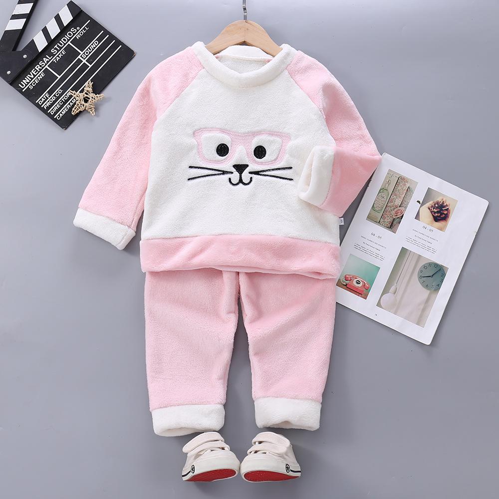 2023 Herbst/Winter Fleecefutter Kinder Cartoon Flanell Pyjama Set