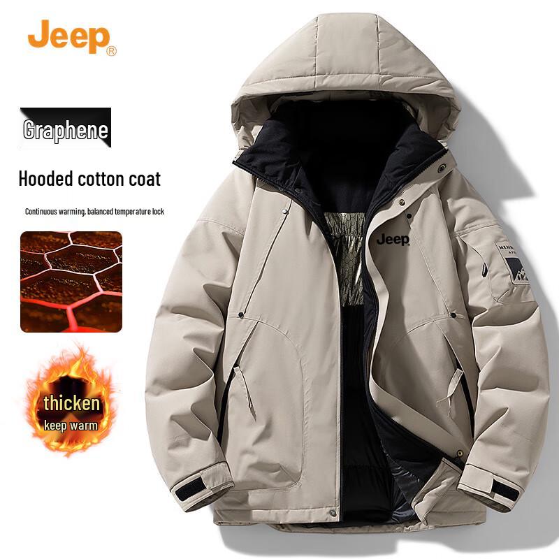 

Jeep Мужская зимняя хлопковая куртка с капюшоном, ветрозащитная, 2025
